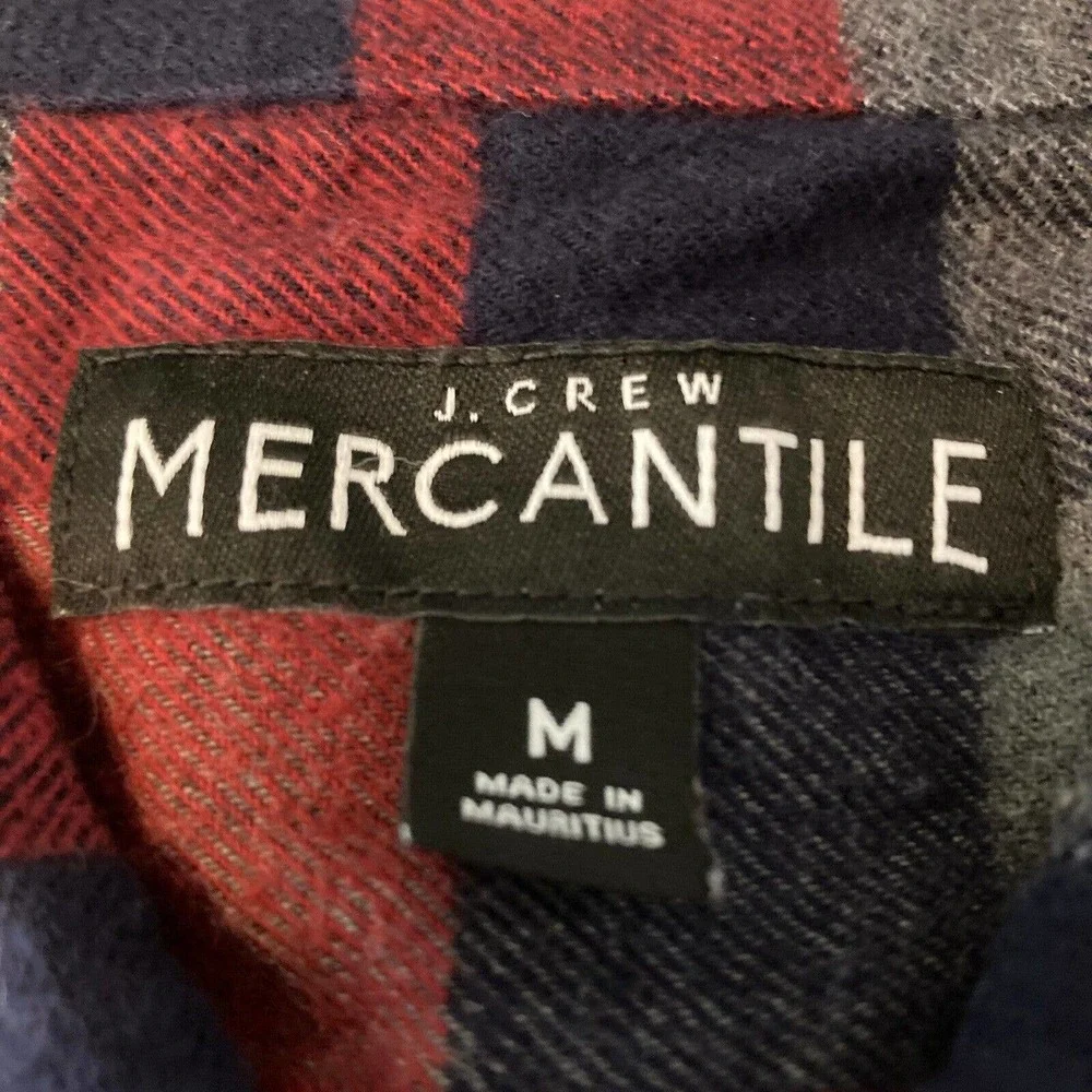 J.‎ Crew Mercantile Shirt Mens Sz M Blue Red Gray Check Cotton Flannel Button Up